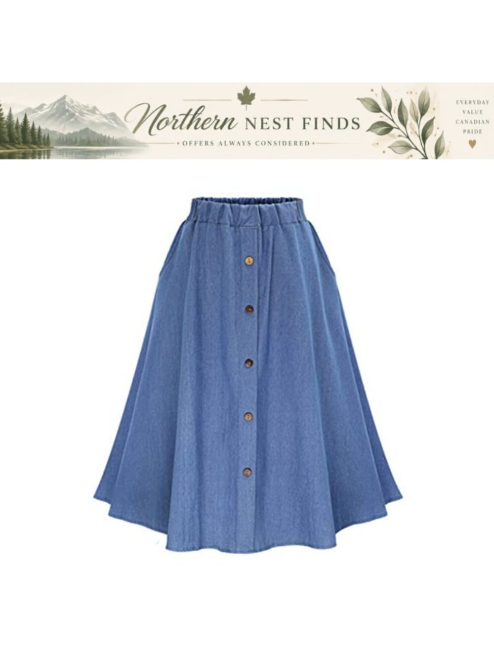 CHARTOU Womens High Waist 5-Button A-Line Flowy Midi Denim Skirt